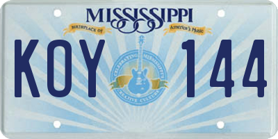 MS license plate KOY144