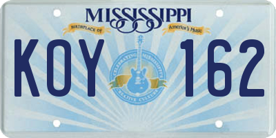 MS license plate KOY162