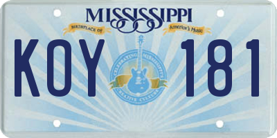 MS license plate KOY181