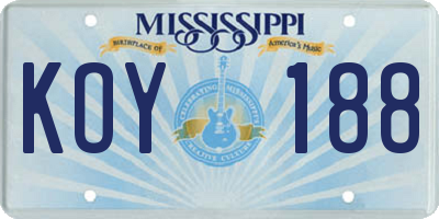 MS license plate KOY188