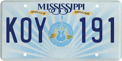 MS license plate KOY191