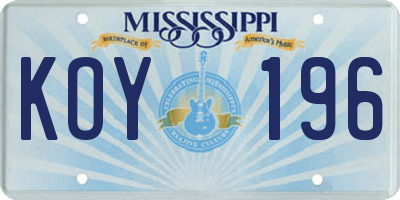 MS license plate KOY196