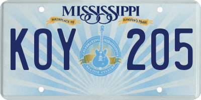 MS license plate KOY205