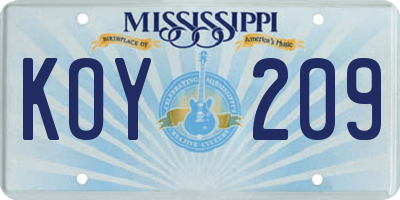 MS license plate KOY209