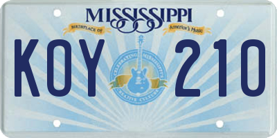 MS license plate KOY210