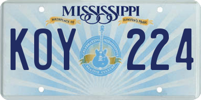 MS license plate KOY224