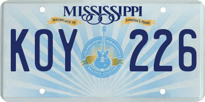 MS license plate KOY226