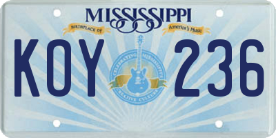 MS license plate KOY236