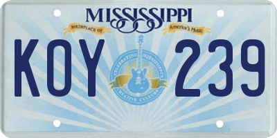 MS license plate KOY239