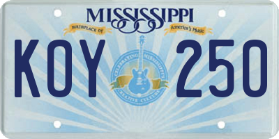 MS license plate KOY250