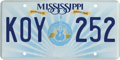 MS license plate KOY252