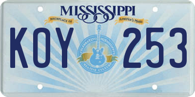 MS license plate KOY253
