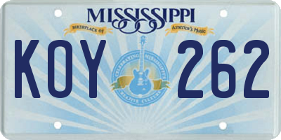 MS license plate KOY262