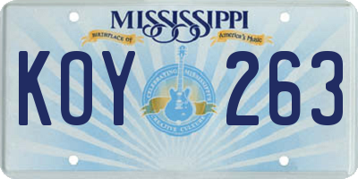 MS license plate KOY263