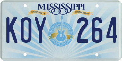 MS license plate KOY264
