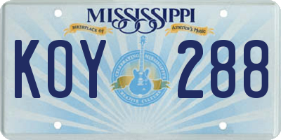 MS license plate KOY288
