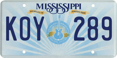 MS license plate KOY289