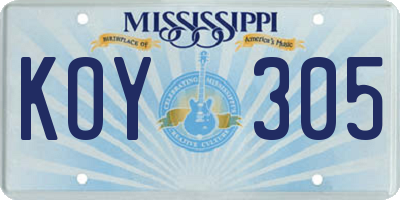 MS license plate KOY305