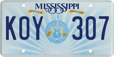 MS license plate KOY307