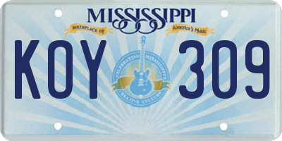 MS license plate KOY309