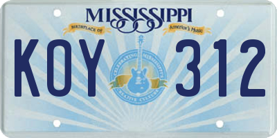 MS license plate KOY312