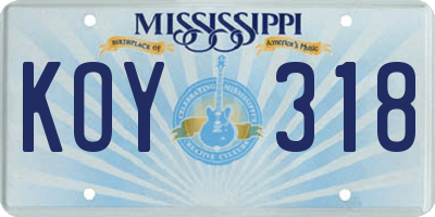 MS license plate KOY318