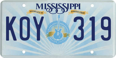 MS license plate KOY319