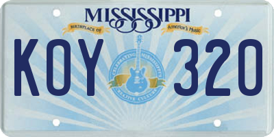 MS license plate KOY320