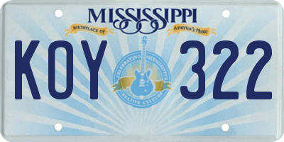 MS license plate KOY322