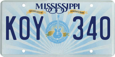 MS license plate KOY340