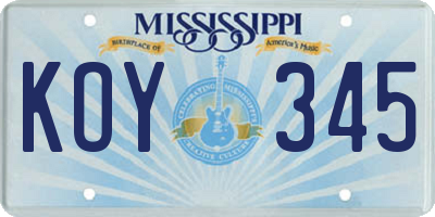 MS license plate KOY345