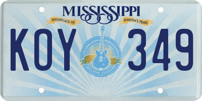 MS license plate KOY349