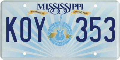MS license plate KOY353