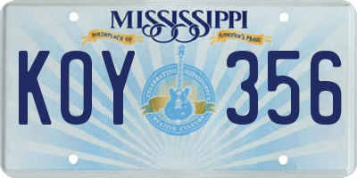 MS license plate KOY356