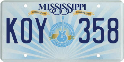 MS license plate KOY358