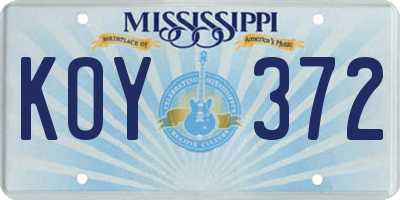 MS license plate KOY372