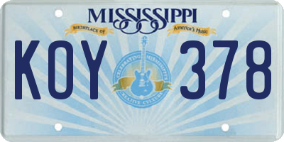 MS license plate KOY378