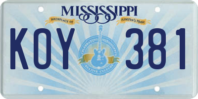 MS license plate KOY381