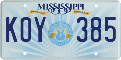 MS license plate KOY385