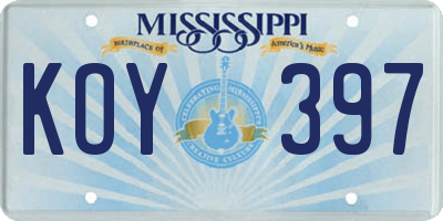 MS license plate KOY397