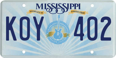 MS license plate KOY402