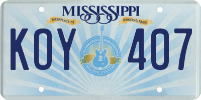 MS license plate KOY407