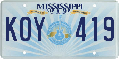 MS license plate KOY419