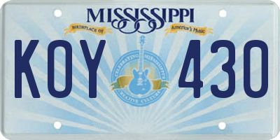 MS license plate KOY430