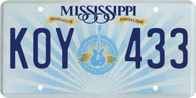MS license plate KOY433