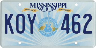 MS license plate KOY462