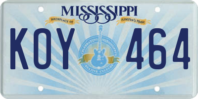 MS license plate KOY464