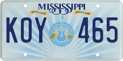 MS license plate KOY465