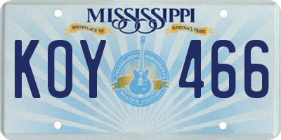 MS license plate KOY466