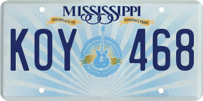 MS license plate KOY468